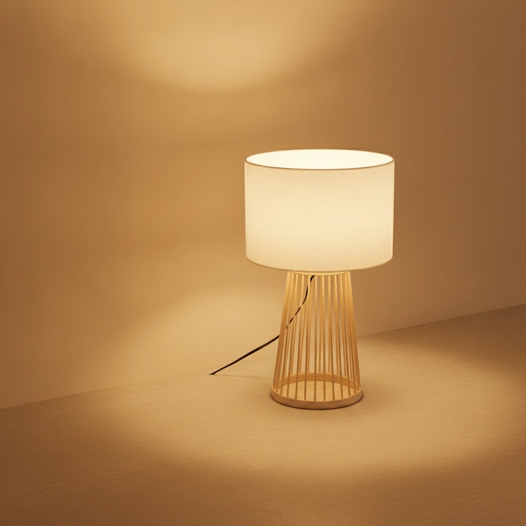 Lampe de table Lois Bois avec capot blanc