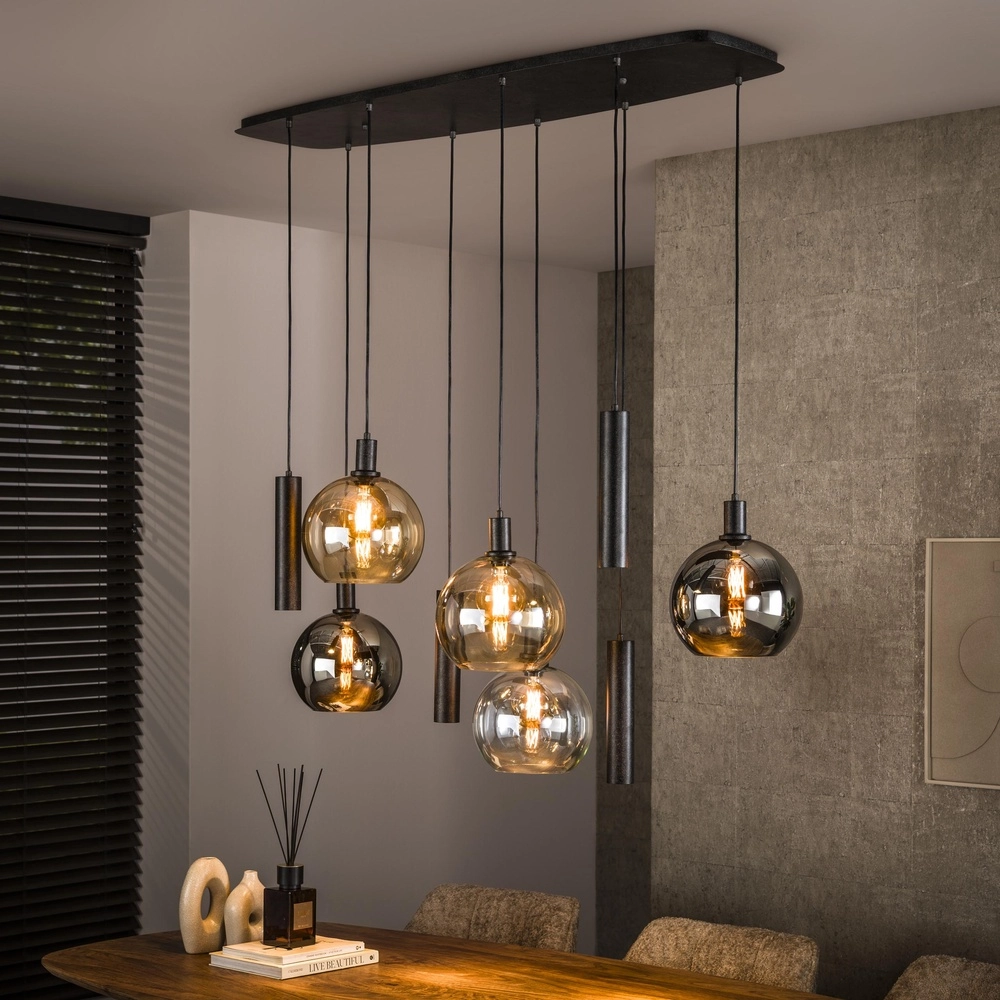 Lampe pendante de table à manger Sfera avec des boules et pendentifs en verre coloré