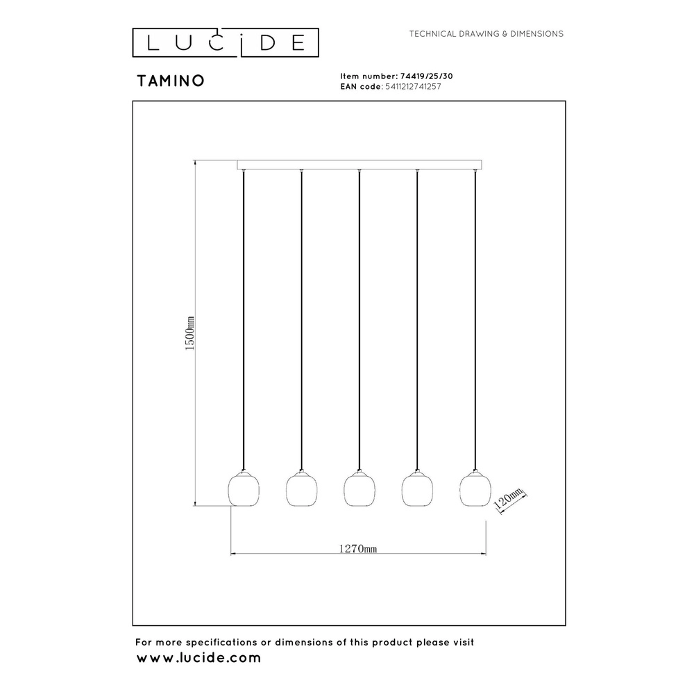 Lampe suspendue à 5 lumières Tamino Noir Lucide 5411212741257