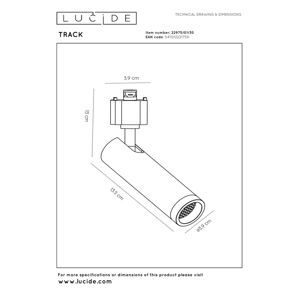 Spot ferroviaire Track Grado Noir monophasé Lucide 5411212221759