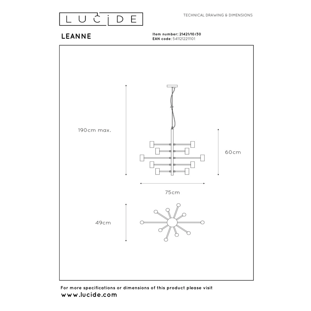 Lampe suspendue Leanne Noir à 10 lumières Lucide 5411212211101