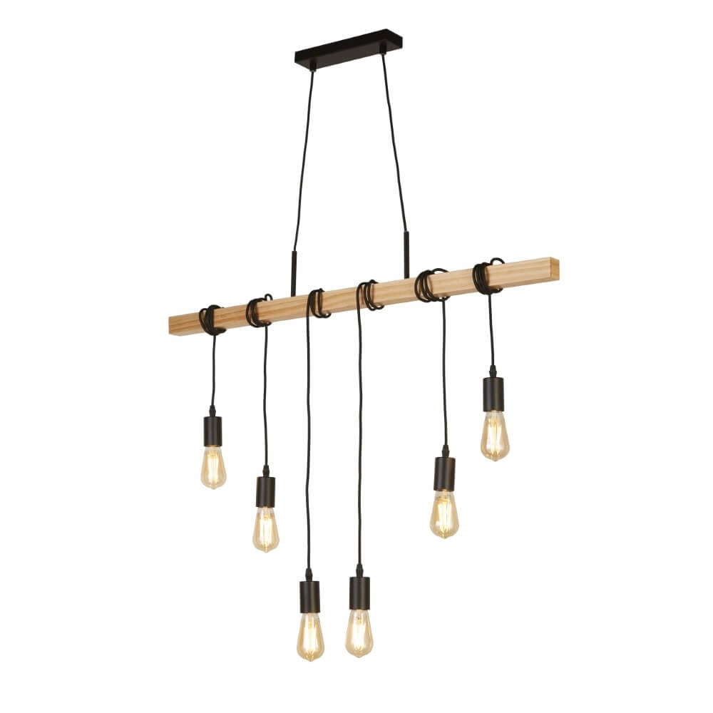 Lampe suspendue 6 lumières Woody avec du bois Searchlight 5053423206417