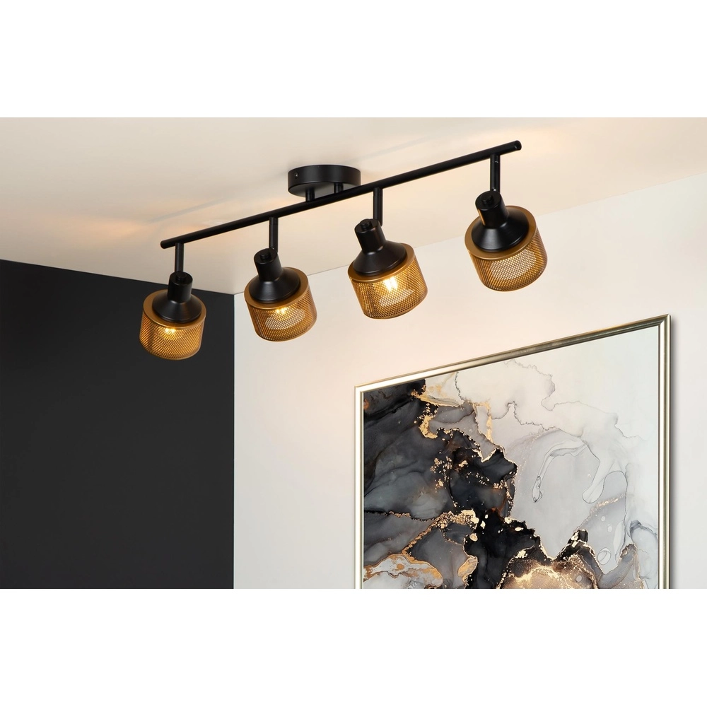 Lampe de plafond Rafa 4-noir clair avec cuivre Lucide 5411212771308