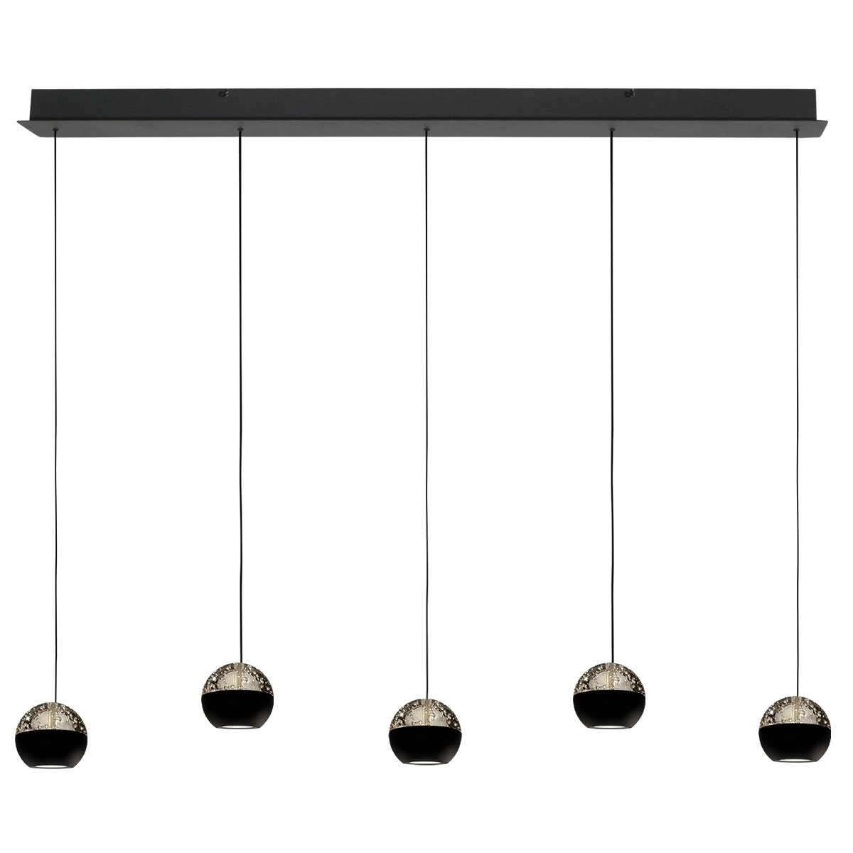 Lampe pendante de table à manger à 5 lumières Belluno LED - Noir avec verre Steinhauer 8712746183900