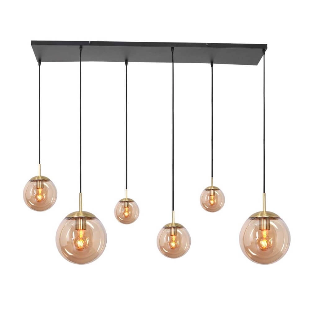 Lampe suspendue en verre à 6 lumières Bolique or avec verre ambré