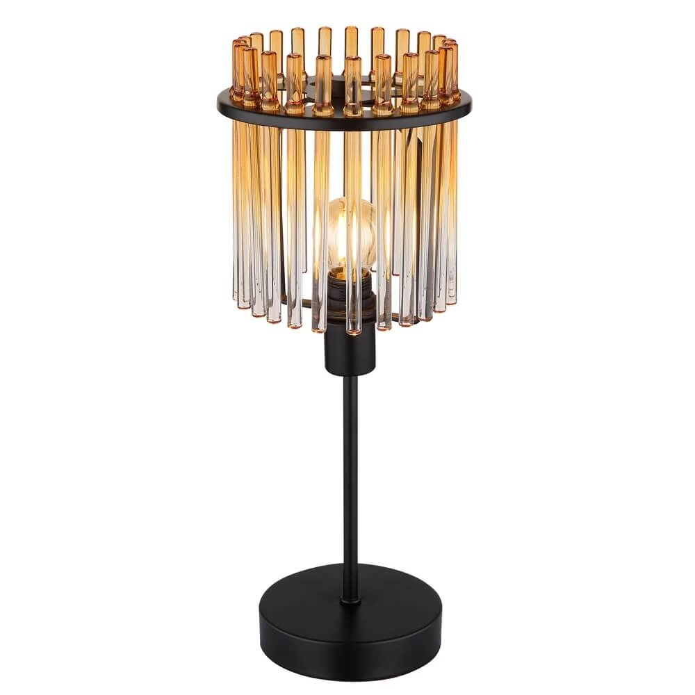 Lampe de table noire Gorley avec verre ambré Ø 15cm