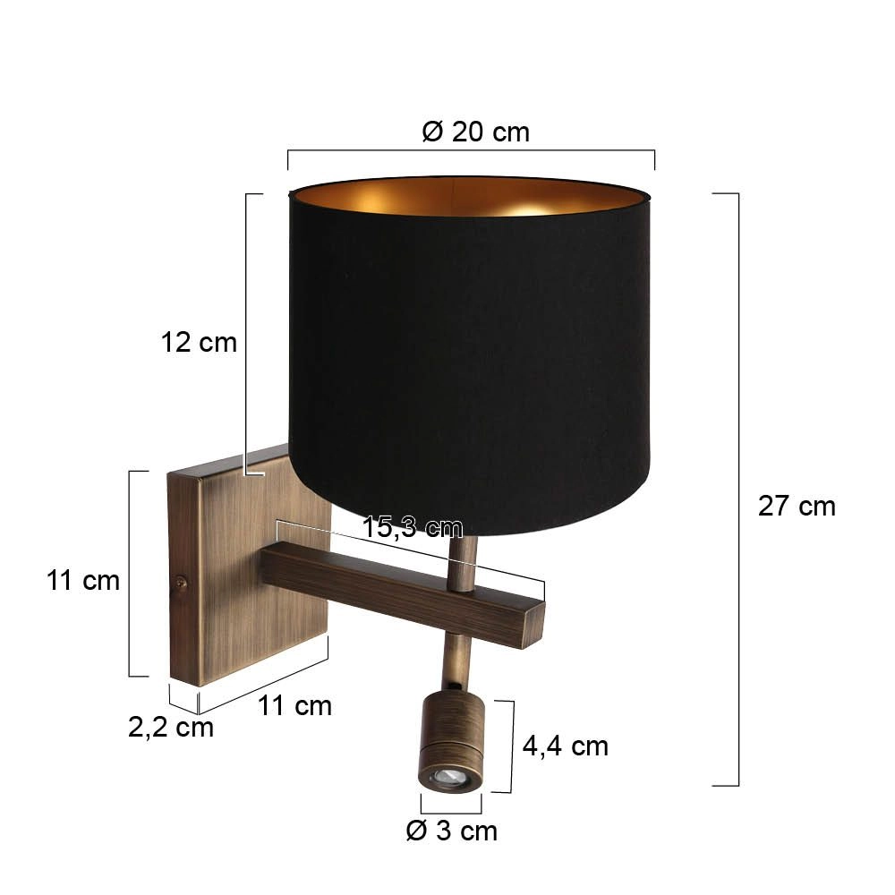Lampe murale Stang avec capuche noire Steinhauer 8712746189643