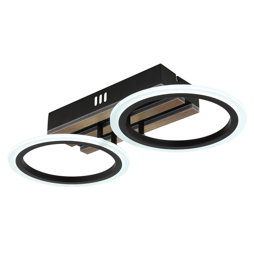 Lampe de plafond Blevins noir avec 2 anneaux en bois Globo 9007371572168