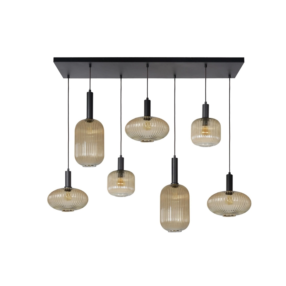 Lampe suspendue Maloto 7 lumières avec verre ambré