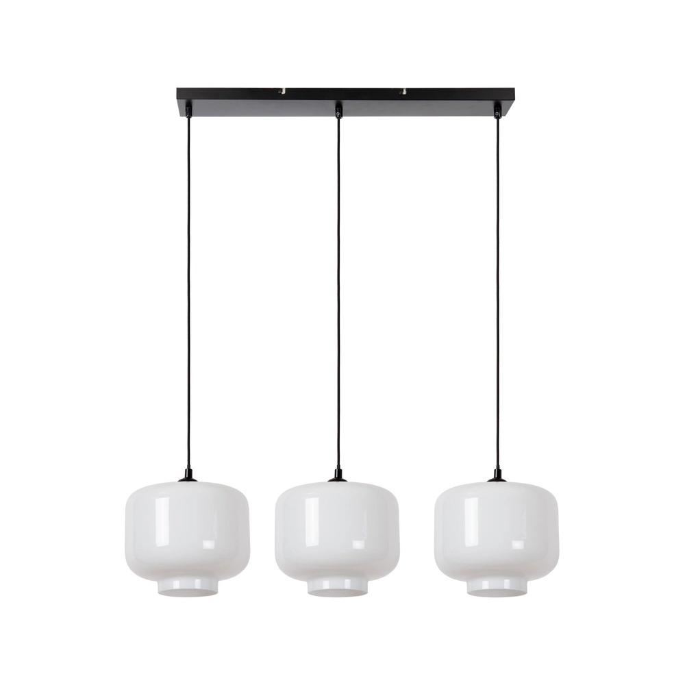 Lampe suspendue droite Medine 3-noir clair avec opale