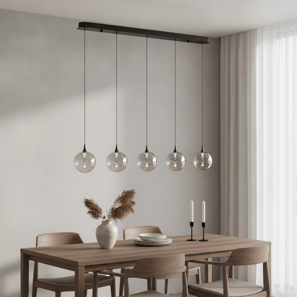 Suspension Orenda Verre fumé droit à 5 lumières