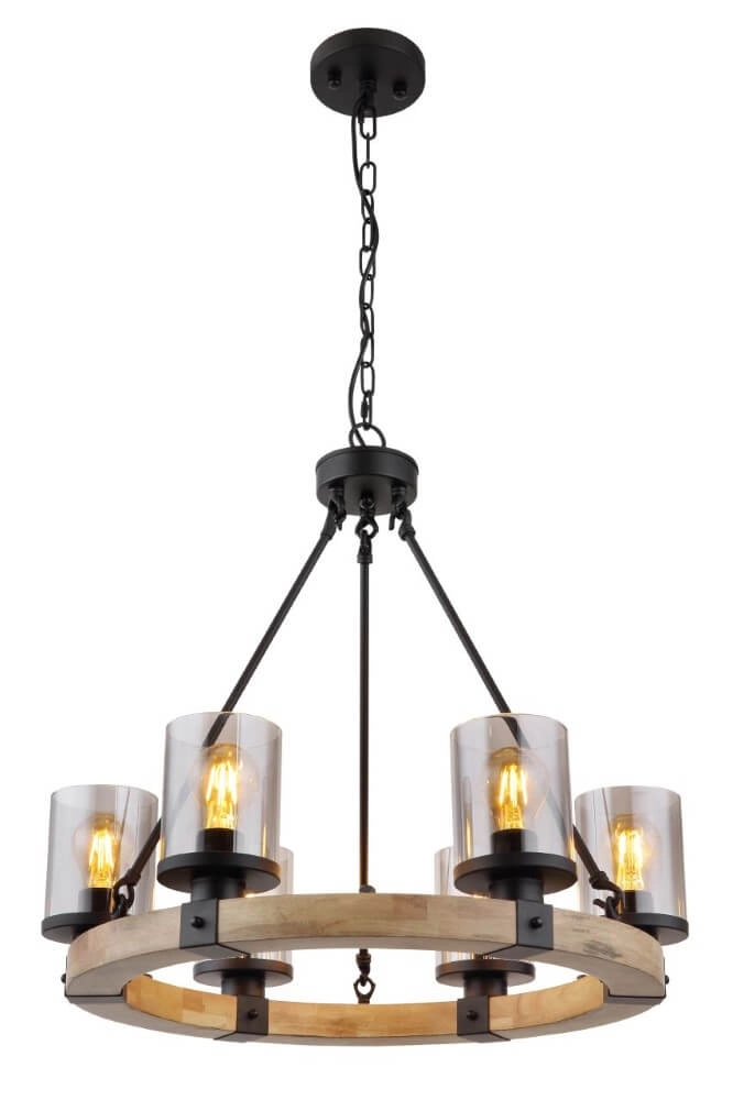 Lampe suspendue en bois Lila Ronde à 6 lumières Lampe suspendue en bois Lila Ronde à 6 lumières