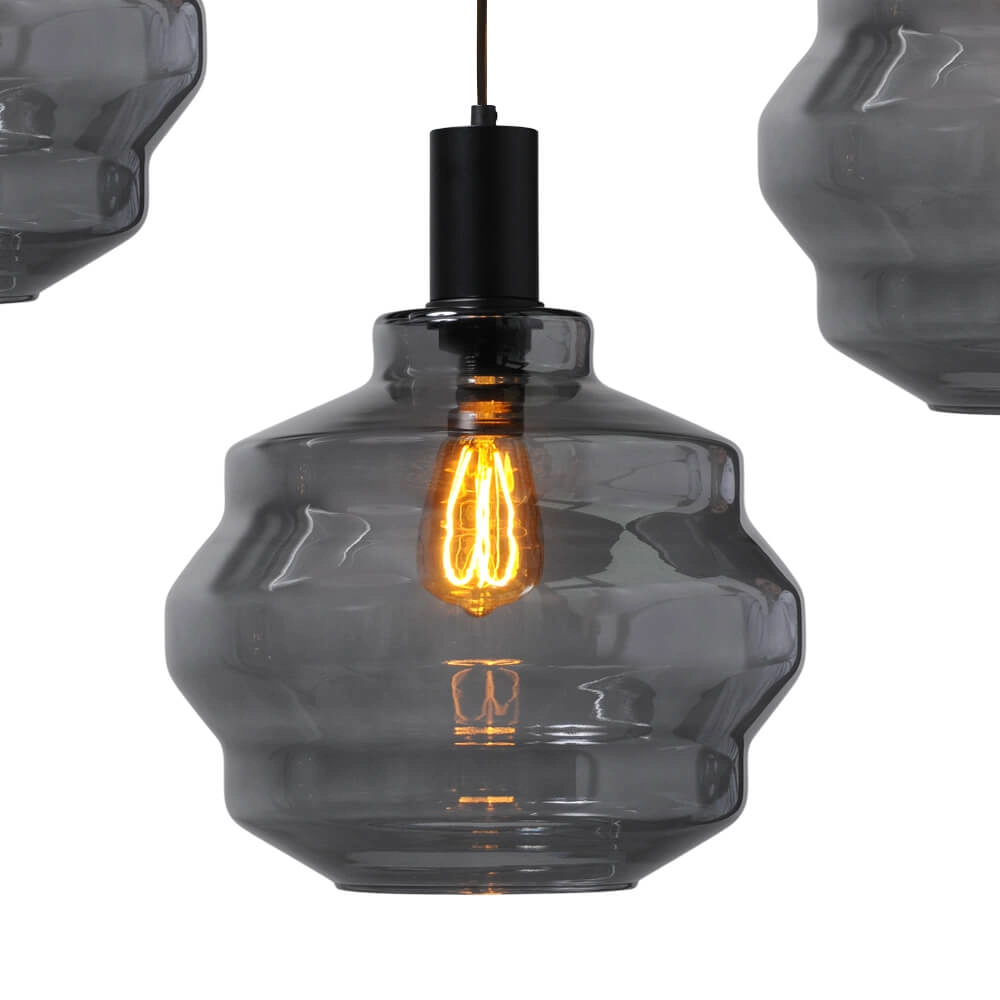 Lampe suspendue 5 lumières - noire - Porto avec verres à fumée Ball - Ø 30cm Masterlight 8718121270173