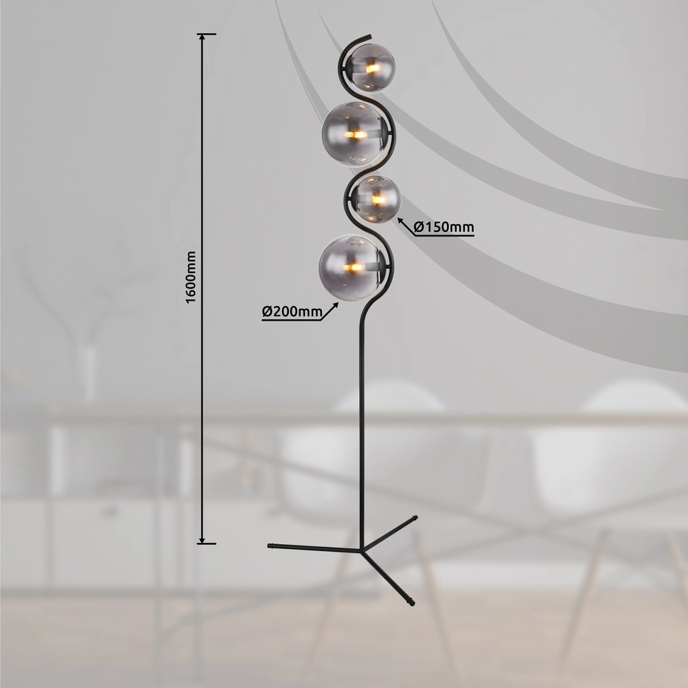 Lampadaire moderne Porry Noir à 4 lumières Globo 9007371431861