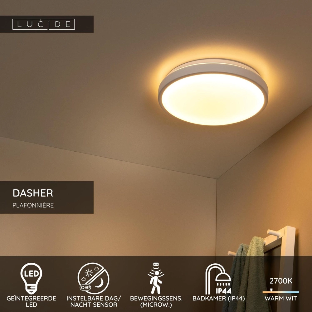 Lumière blanche de plafond Dasher Ø 34,8cm IP44 pour la salle de bain Lucide 5411212792105