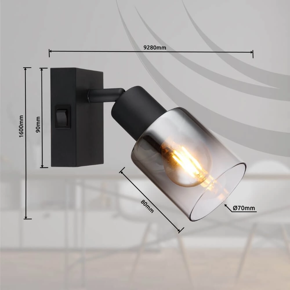 Applique noire Hubertus avec interrupteur Globo 9007371446018