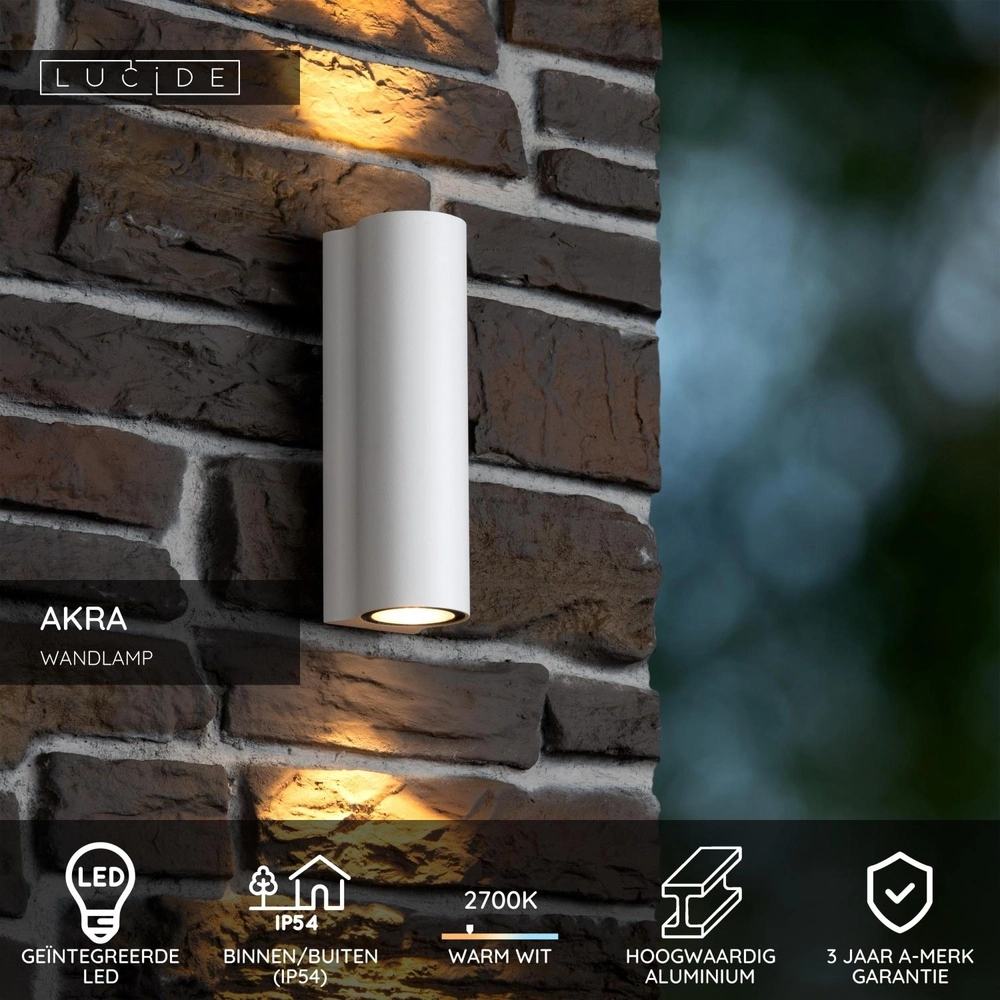 Lampe murale de conception Akra IP54 blanc haut et bas Lucide 5411212334053