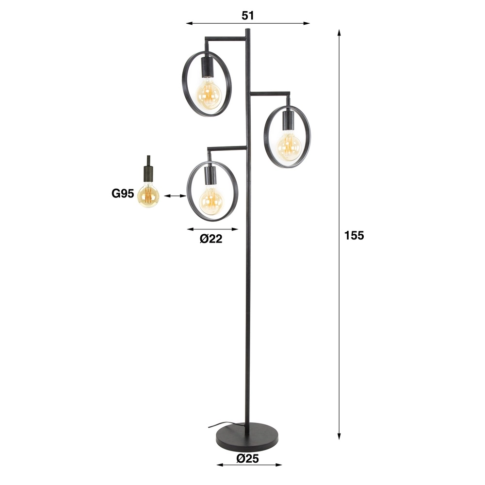 Lampe sur pied à 3 anneaux Ring noir - E27 Lyora 8716803511743