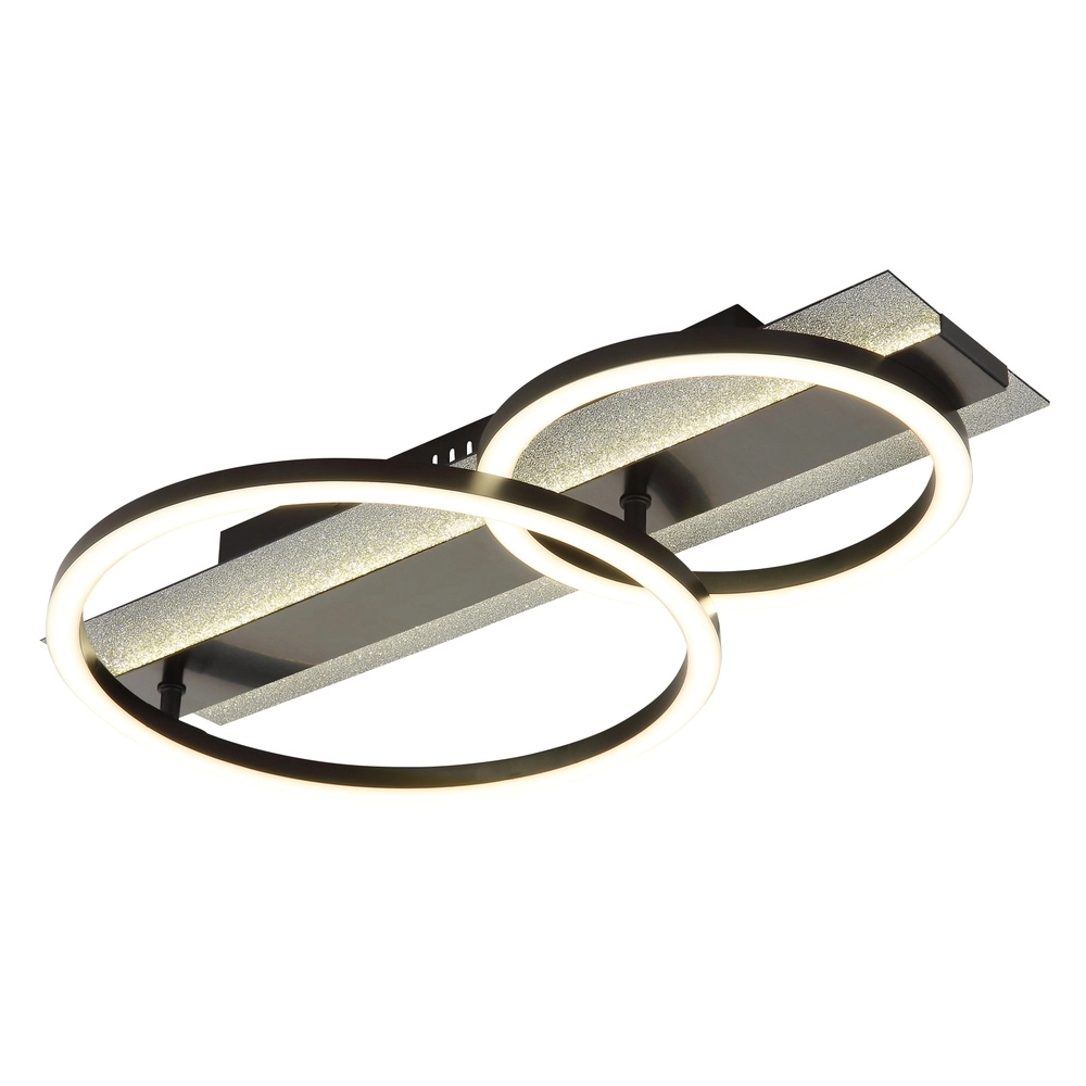 Lampe de plafond noire Norberto 2 anneaux