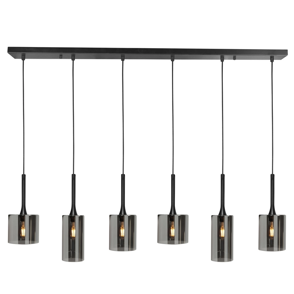 Suspension Diverso Noir 6 lumières avec verre fumé