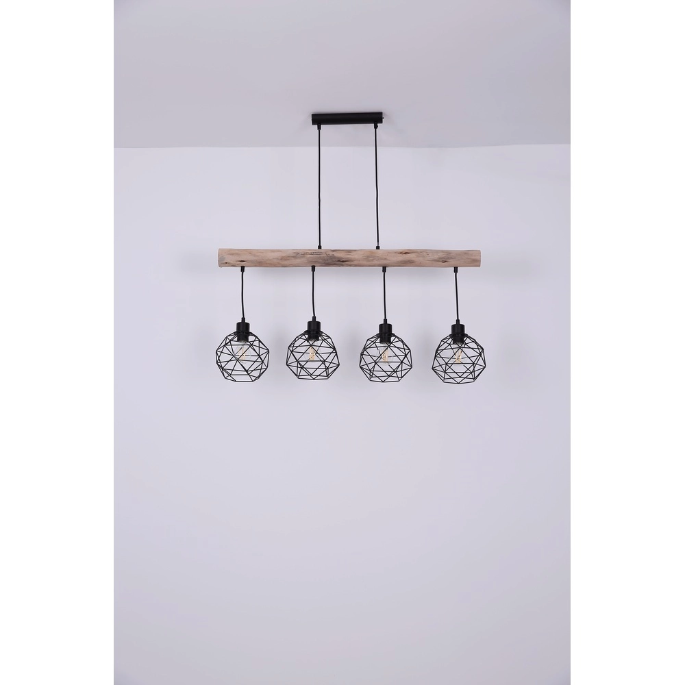 Lampe de table à manger à 4 lumières Theodor noir avec bois Globo 9007371400676