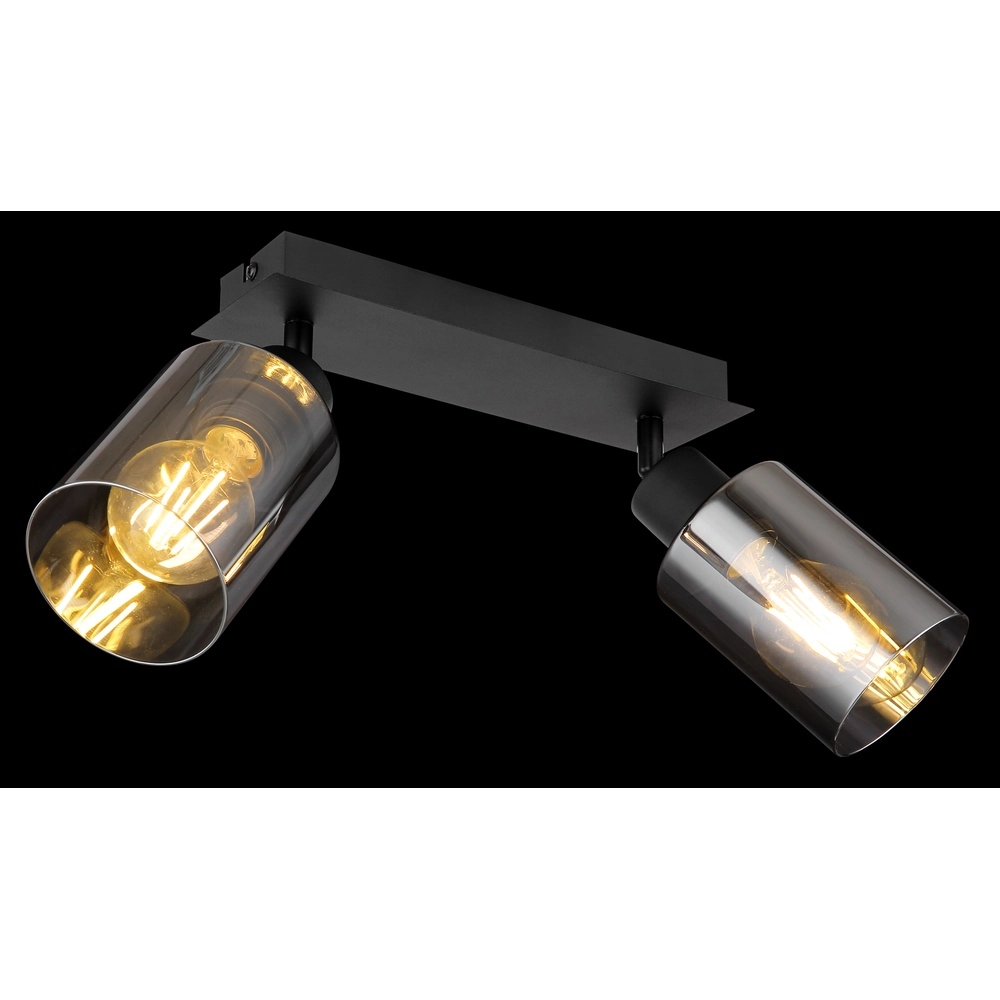 Lampe de plafond Hadera Noir à deux lumières avec verre fumé Globo 9007371440214