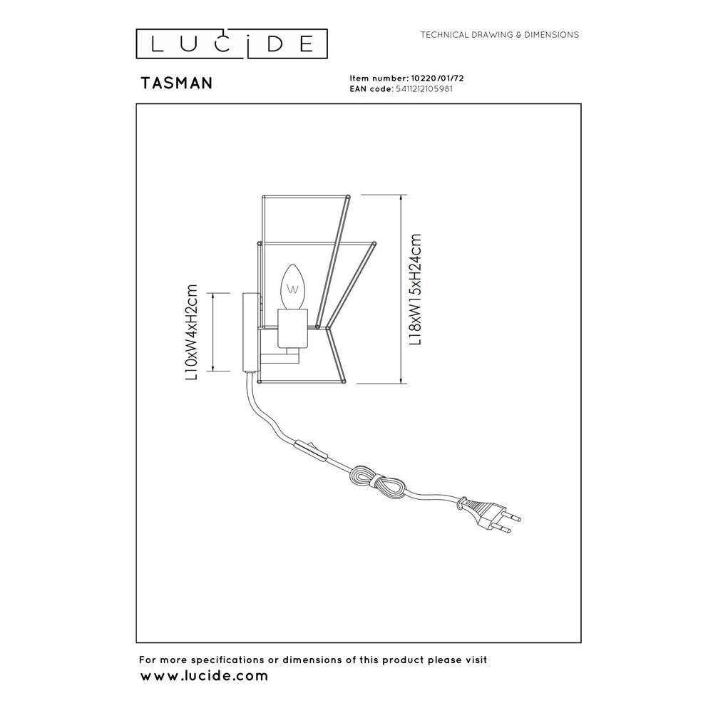 Lampe murale Tasman Rotin Lucide 5411212105981