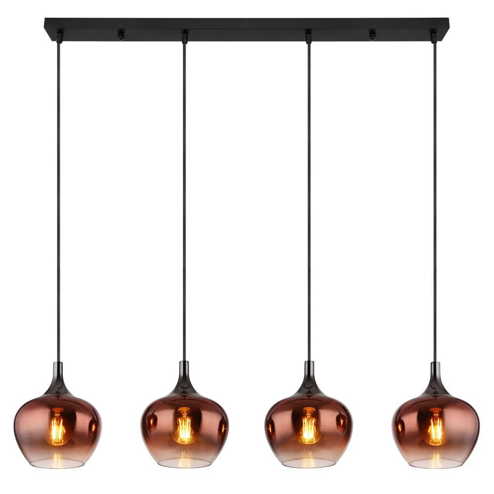 Suspension noire Maxy avec verre rouge 4 lumières Globo 9007371447985
