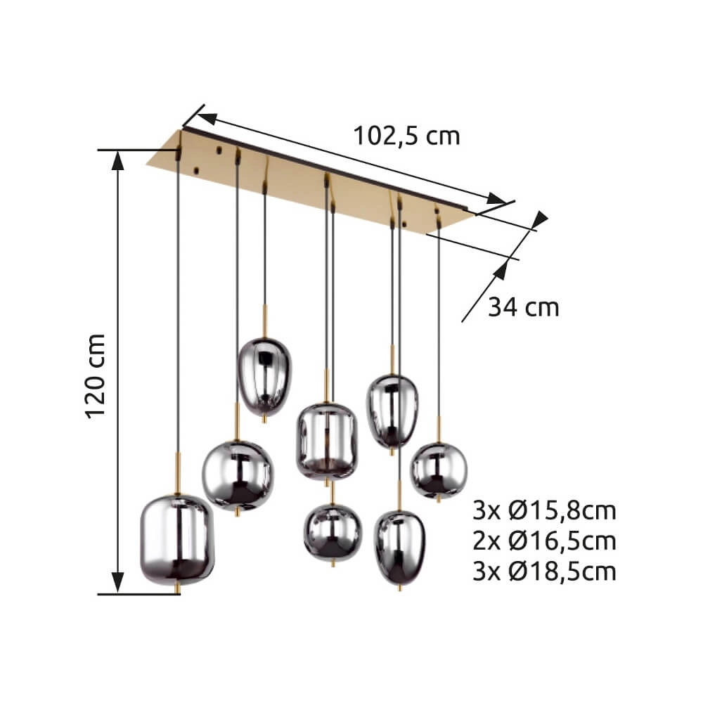 Suspension dorée Blacky I 8 lumières Globo 9007371419036