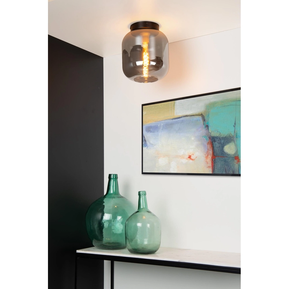 Lampe de plafond Joanet Ø 25 cm noir avec verre fumé Lucide 5411212452153