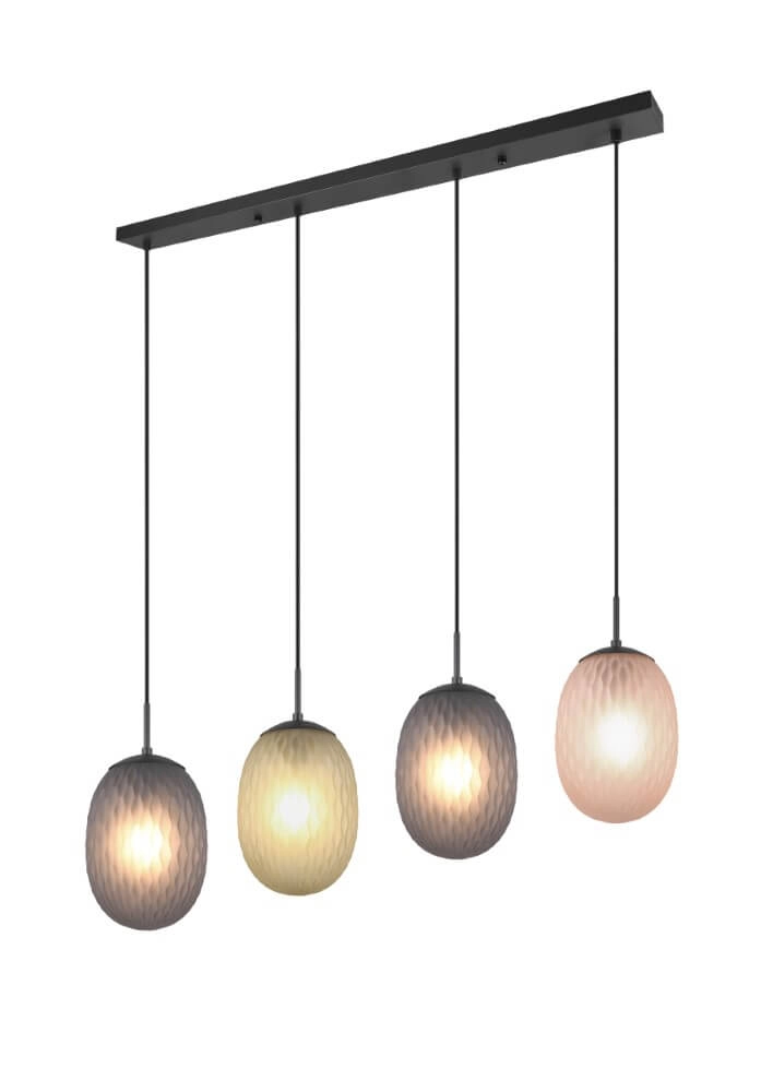 Lampe suspendue 4 lumières Facette avec verre coloré nervuré