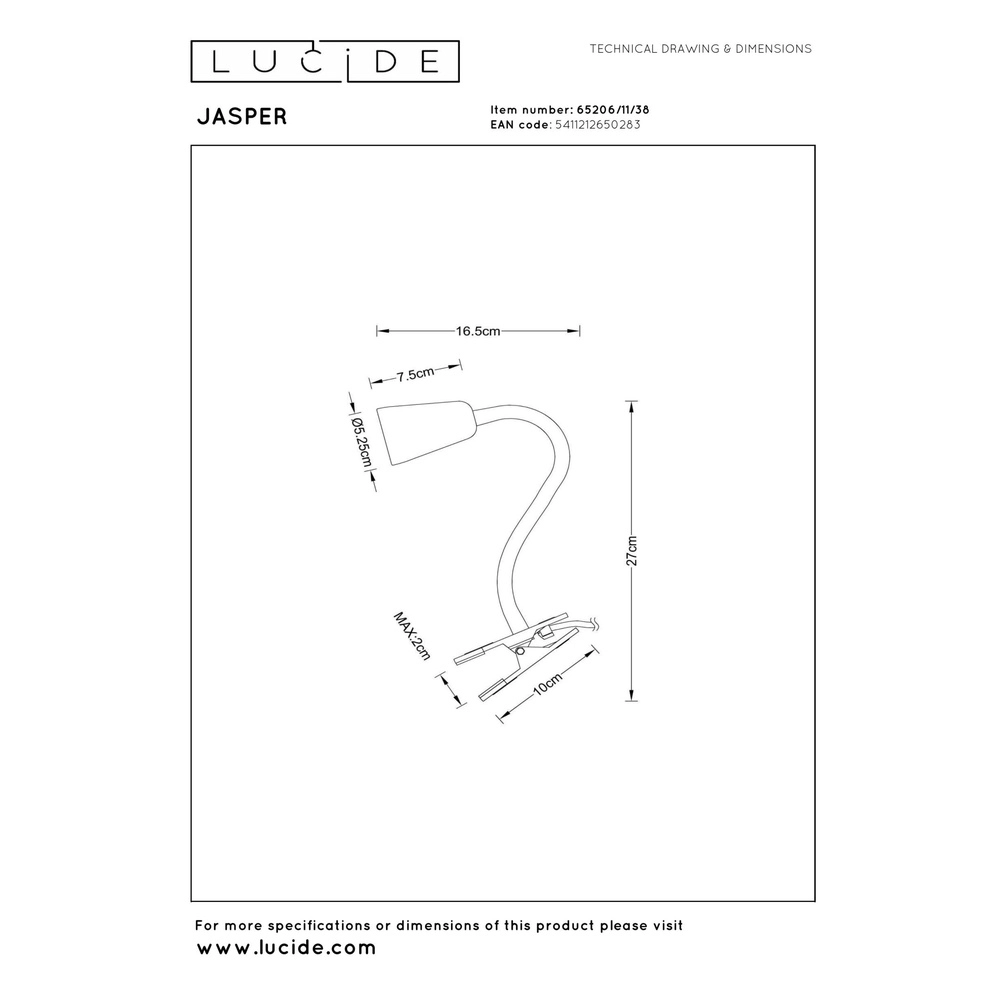Lampe à pince Jasper brun sable Lucide 5411212650283