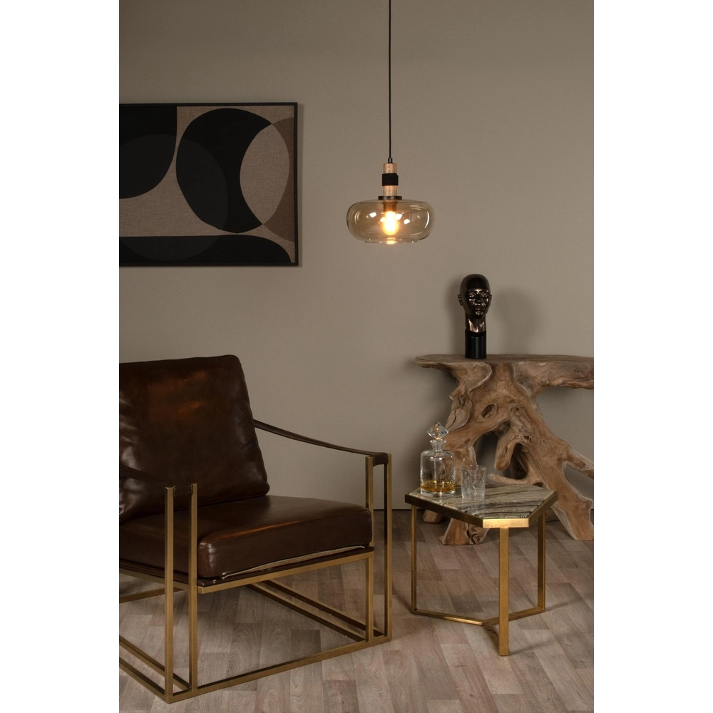 Lampe suspendue Ilona Ø 30 cm noir avec verre ambré Lucide 5411212452672