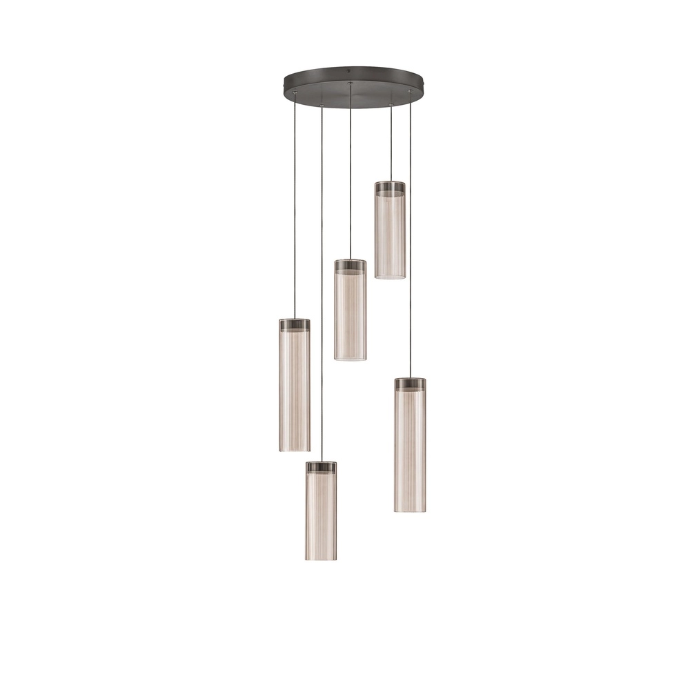 Lampe pendante de conception Brielle Anthracite avec verre moka à 5 lumières Lyora 5212017495426