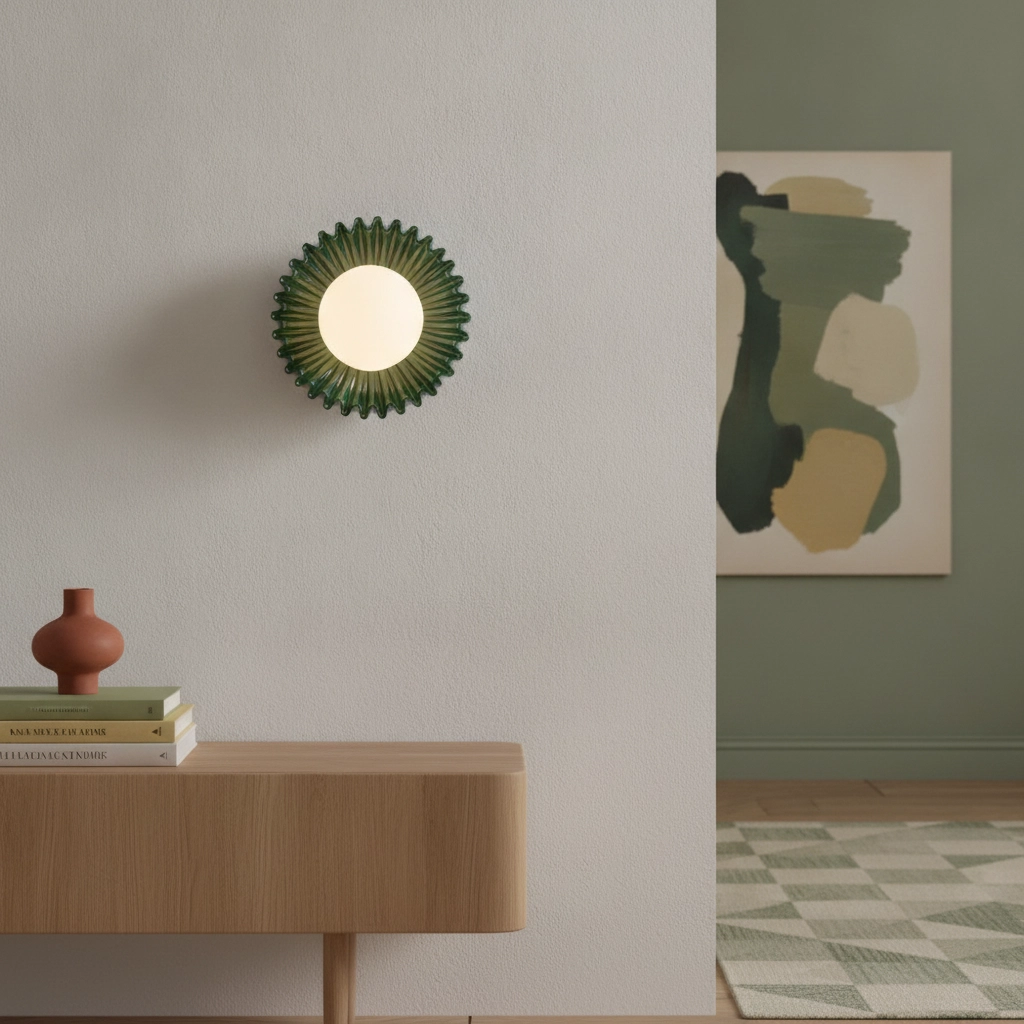 Applique murale Petel Vert avec verre blanc
