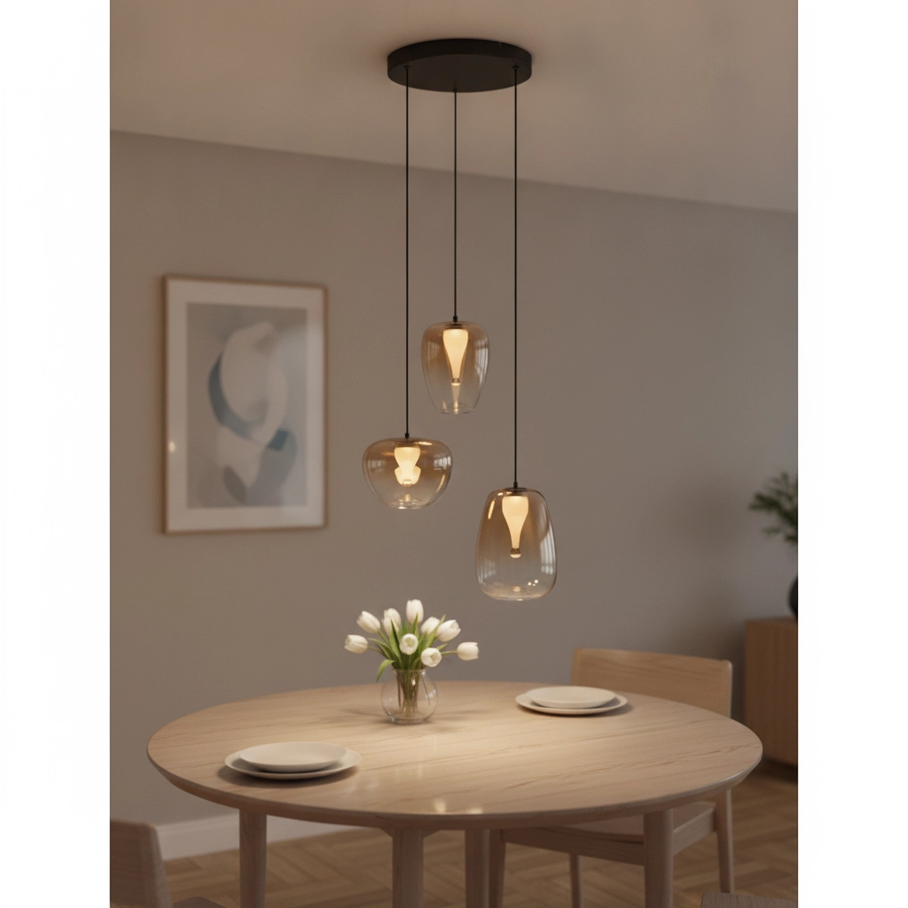 Suspension design Oblo Verre ambré à 3 lumières