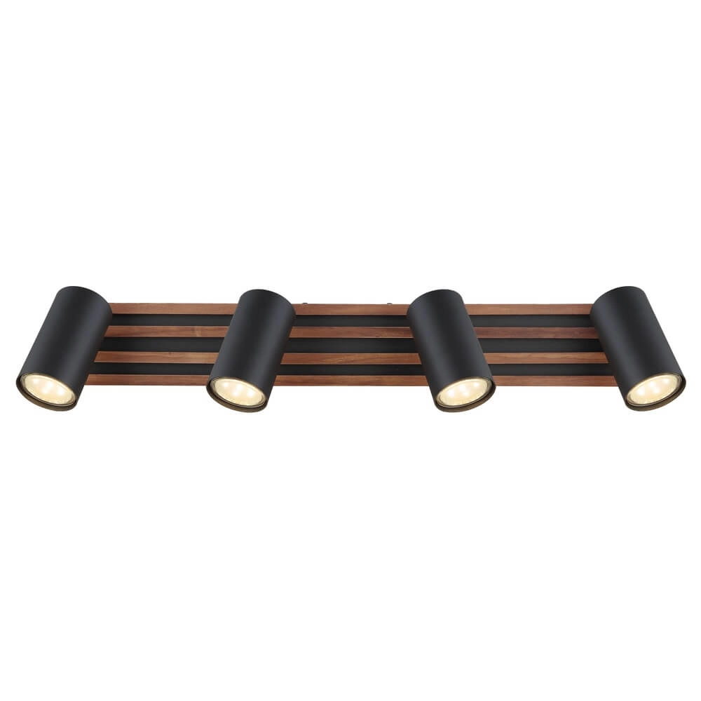 Plafonnier Kayden 4 lumières noir avec bois Globo 9007371533442