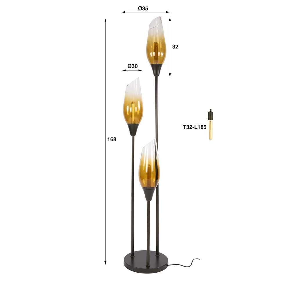 Lampe de pied en verre Cocoon 3x E27 - 168cm - verre décoloré Lyora 8716803511880