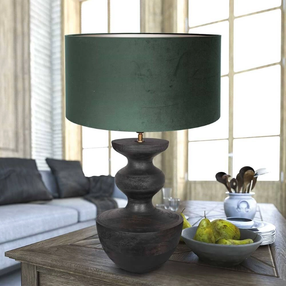 Lampe de table rurale Lyons S avec capuche en velours vert Steinhauer 8712746166712