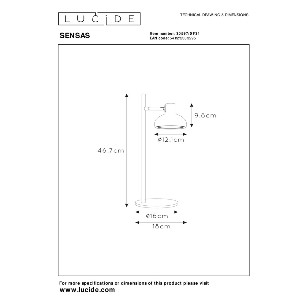 Lampe de bureau Sensas design blanc GU10 ES111 Lucide 5411212303295