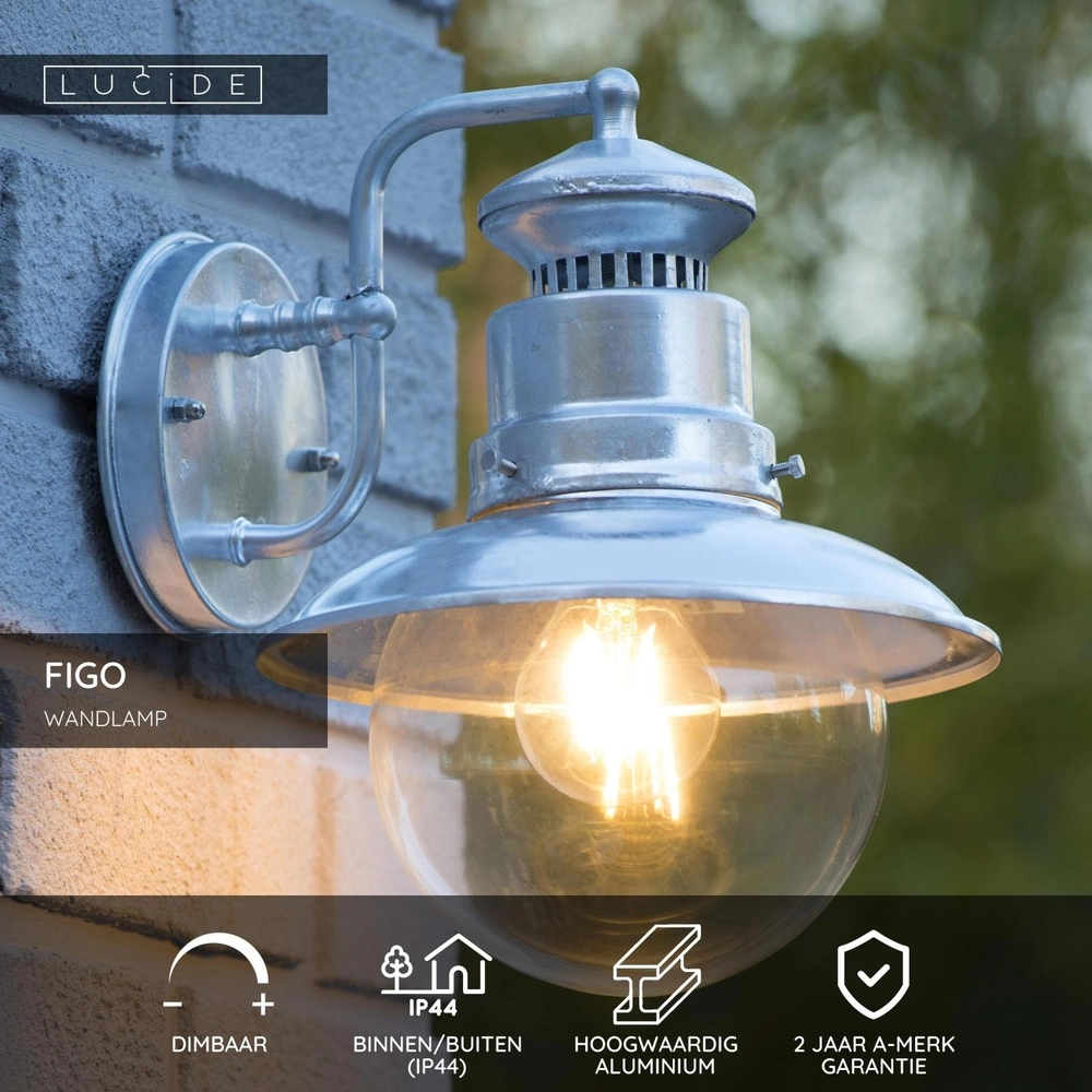 Lampe murale classique Figo Zinc Lucide 5411212114396