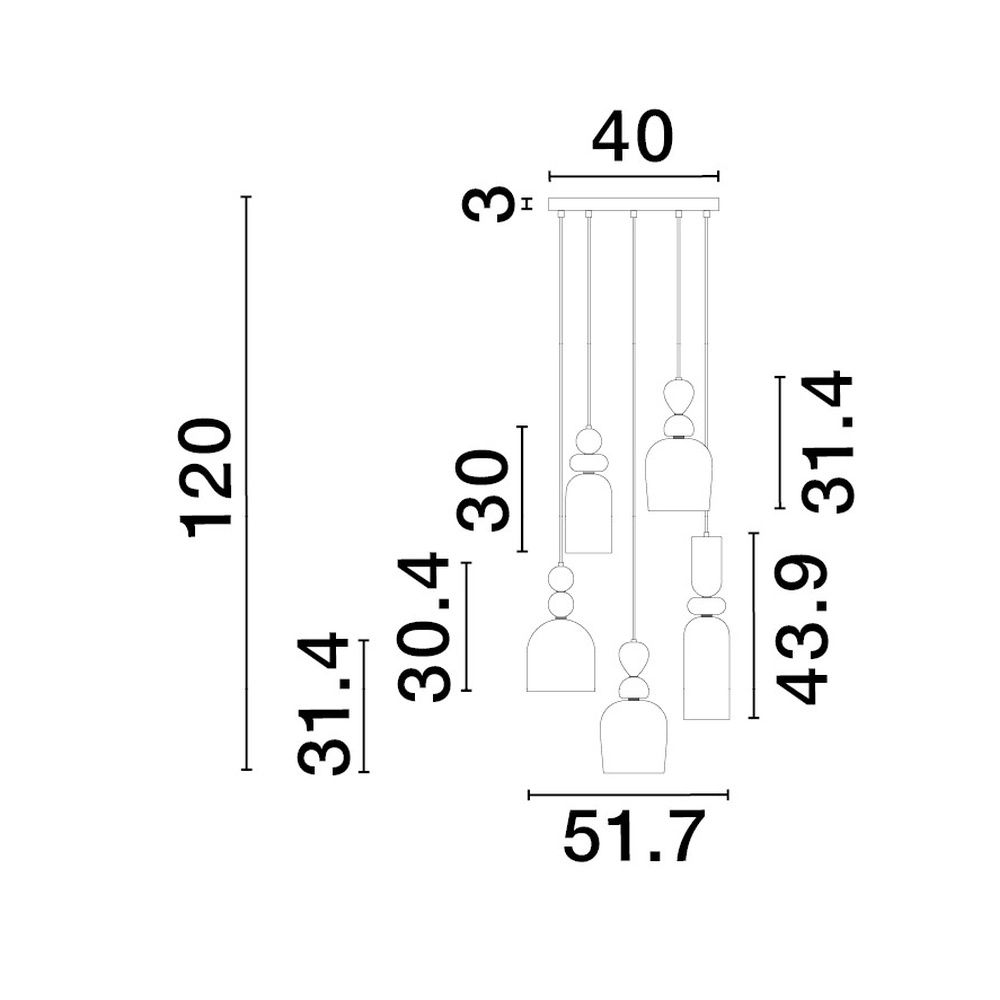 Suspension colorée Murano 5 lumières Lyora 5212017434234