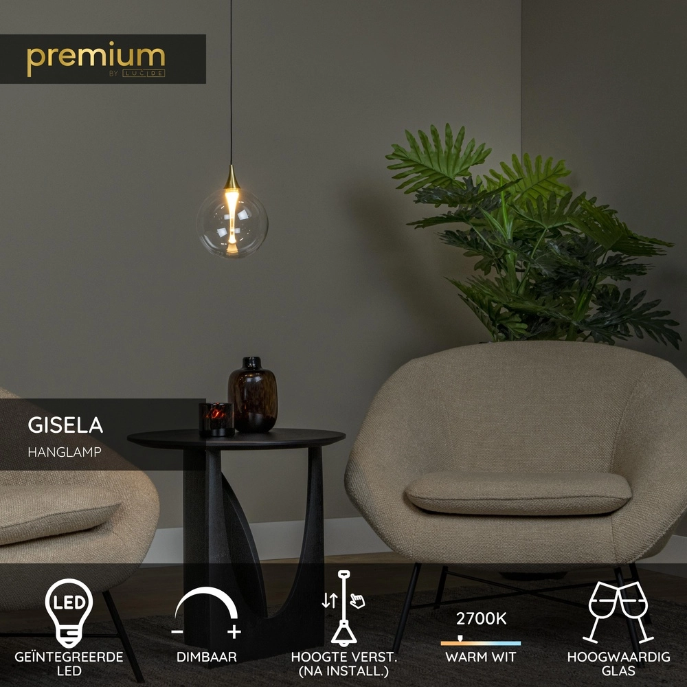 Suspension LED de conception Gisela transparent - 1x Ø 16cm Premium by Lucide 5411212134769