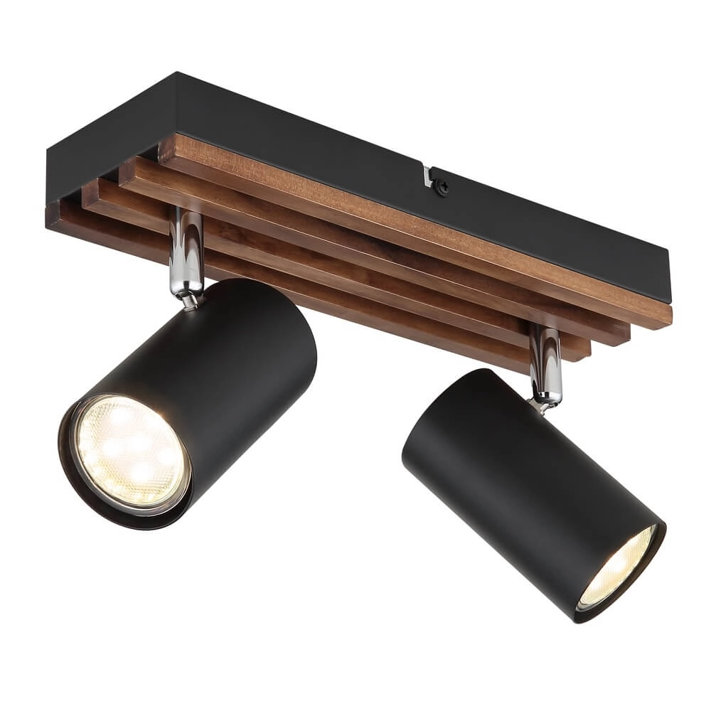 Plafonnier Kayden Double noir avec bois Plafonnier Kayden Double noir avec bois