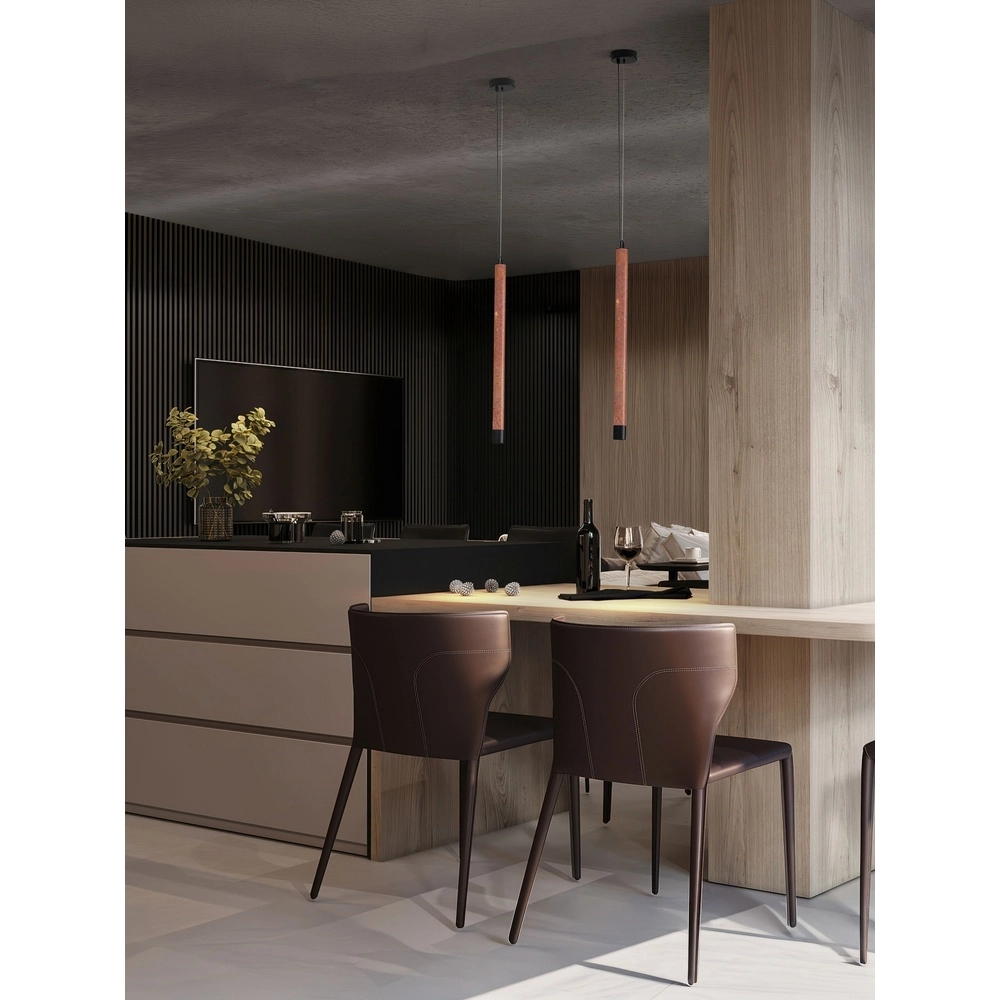 Lampe pendante moderne Muse Noir avec travertin rouge