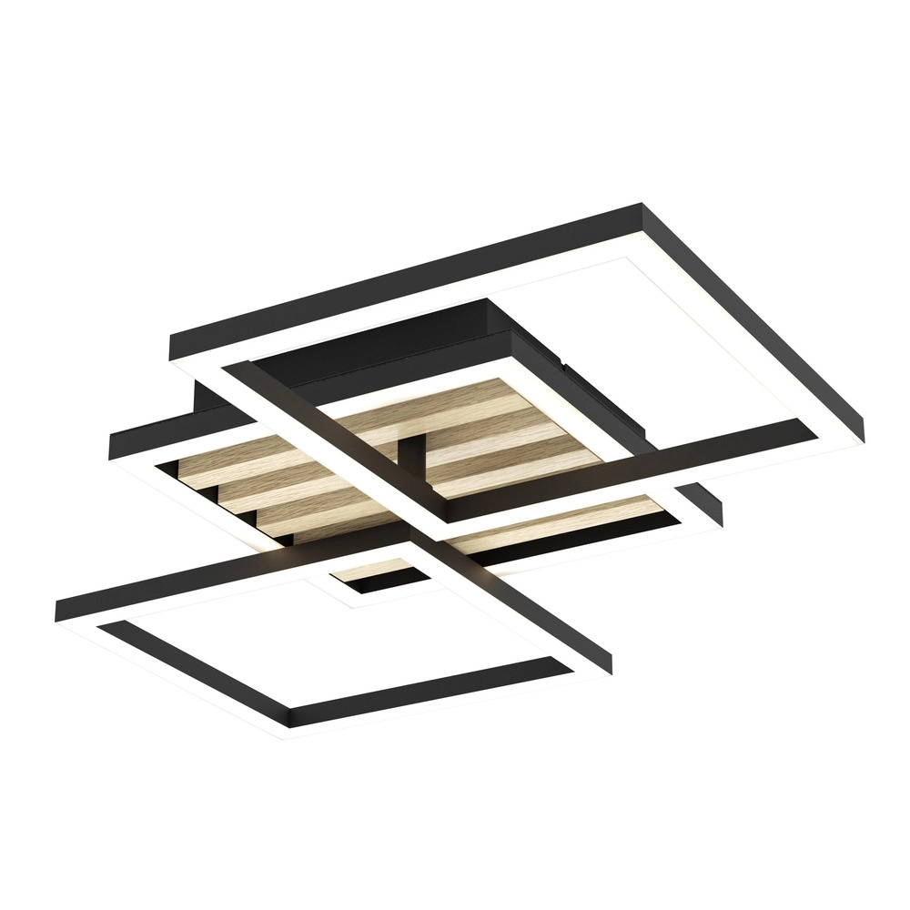 Lampe de plafond moderne Cembrano noir avec un carré en bois 65,5 cm