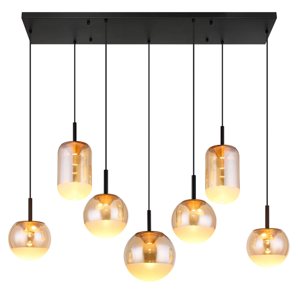 Lampe pendante de conception Severin 7 noirs clairs avec verre ambré Globo 9007371540945