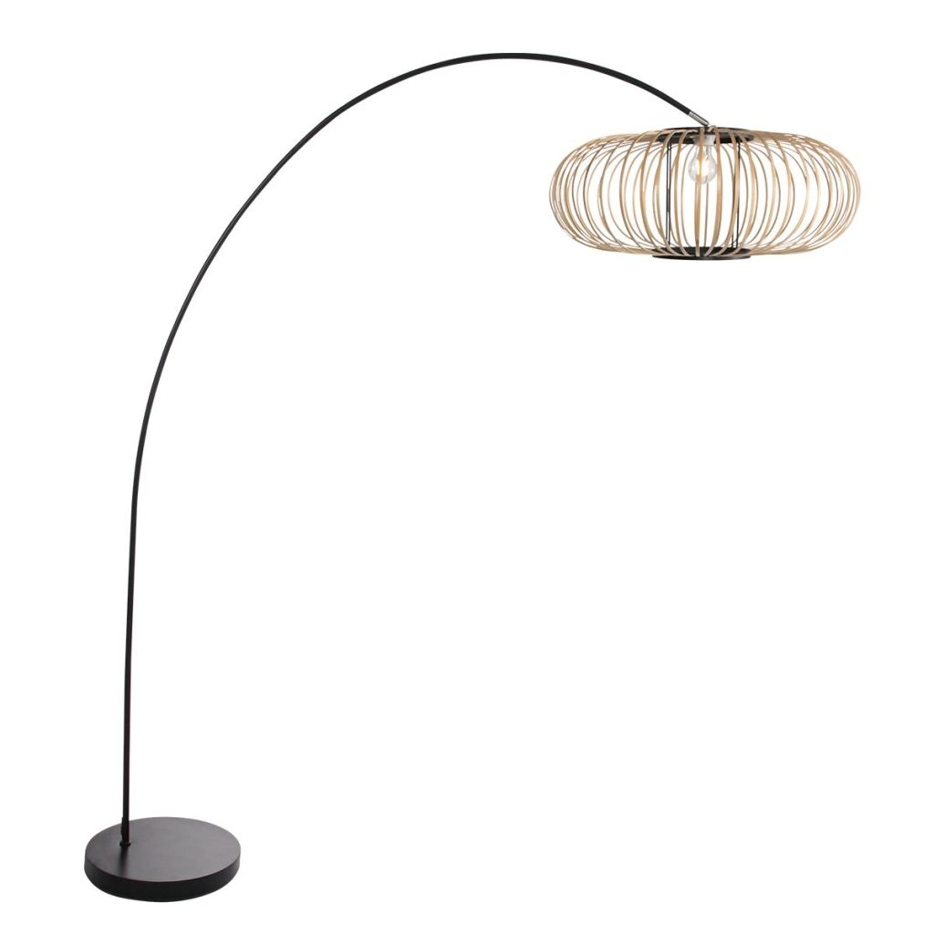 Noir de lampe à arc Solva avec une teinte en bambou Ø60 cm