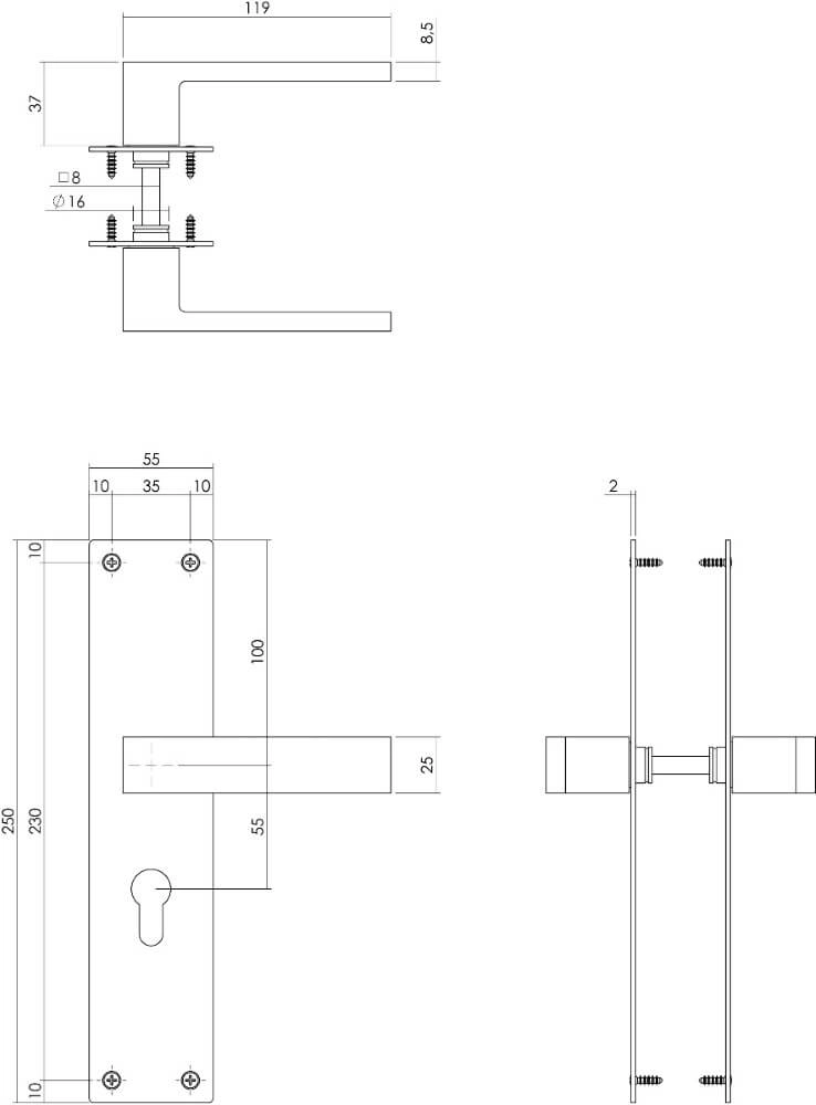 Poignée de porte moderne Amsterdam Trou du cylindre 55mm acier inoxydable Intersteel 8714186489741