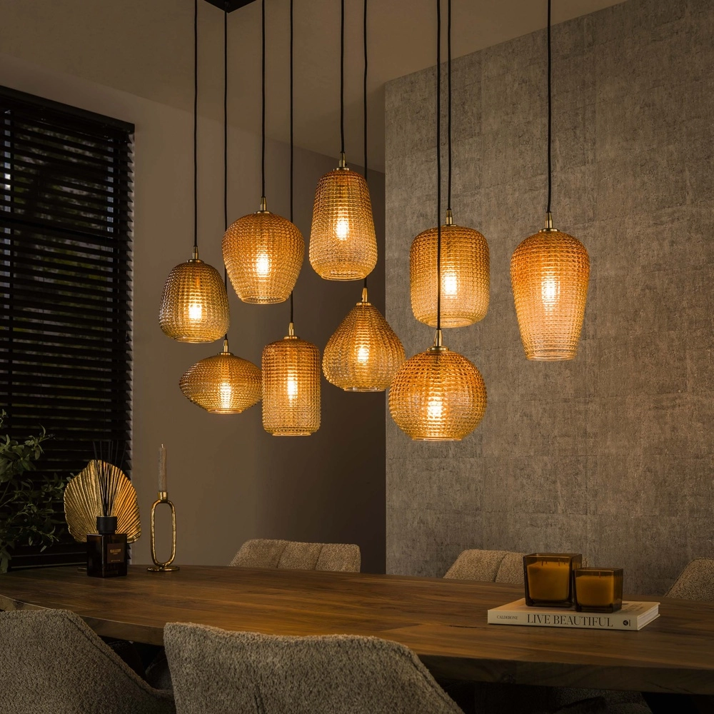 Lampe pendante XXL Dot 9 verres ambrés qui s’estompent
